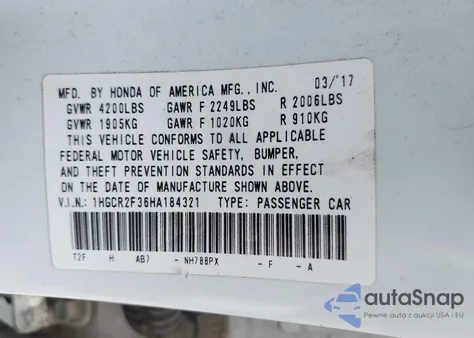 2017 Honda Accord Lx from USA, damaged, VIN 1HGCR2F36HA184321